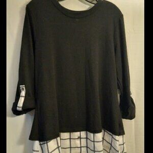 NWT Women's NY Collection Black & White Layered Style Shirt Top Blouse Sz L